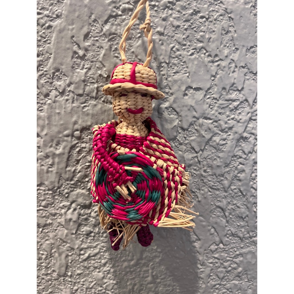 Handmade Woven Raffia Doll Ornament Straw Art Boho Decor Decoration